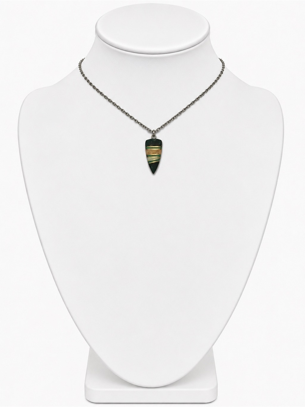 Silver Teardrop Pendant Enamel Inlay Necklace Unique Southwestern Boho